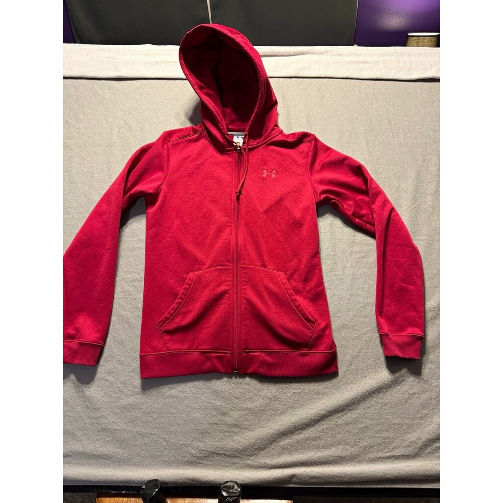 Under Armour Women’s Fleece Full Zip Hoodie Red Hooded Pockets Size S